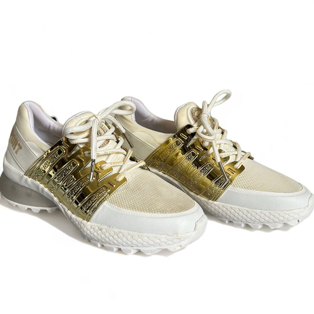 Plein Sport Gold Metallic Lace Up Shoes White Size 37/7 - Picture 4 of 16